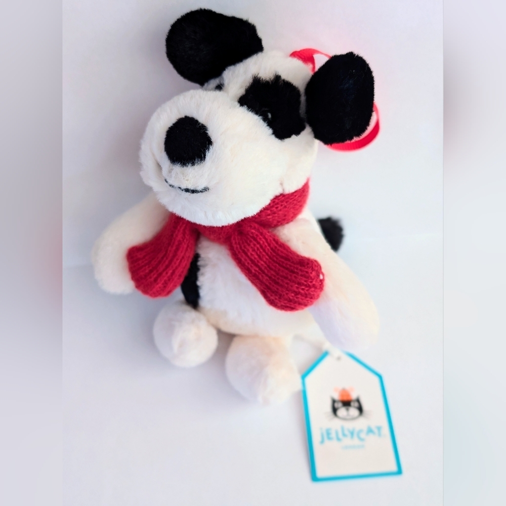 Jellycat Black and White Dog Plush with Red Scarf